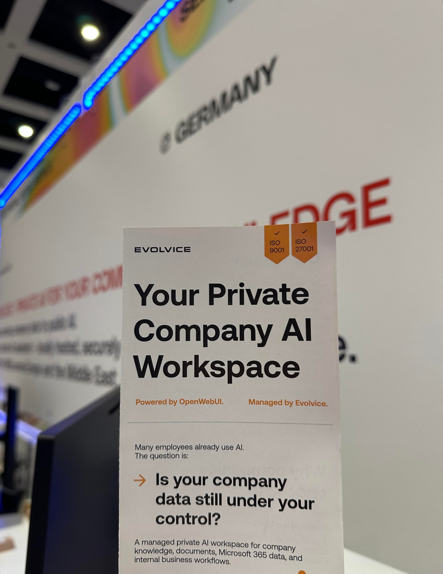 Your Private Company AI Workspace flyer at the booth